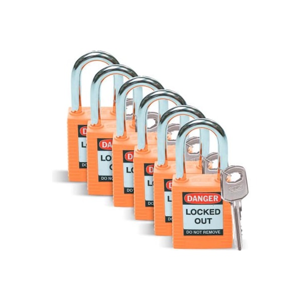 Brady Brady Lockout Padlock, Keyed Differently, 1-1/2", Plastic/Steel, Orange, 6/Pack 51347 - main